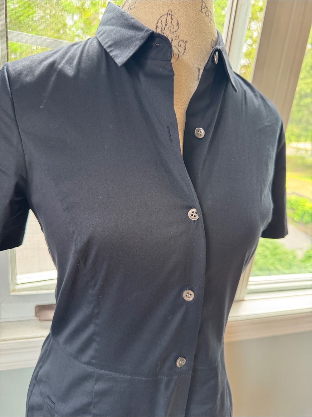 Theory black stretch cotton fitted short sleeve shirt midi dress small size 6 - Picture 4 of 10